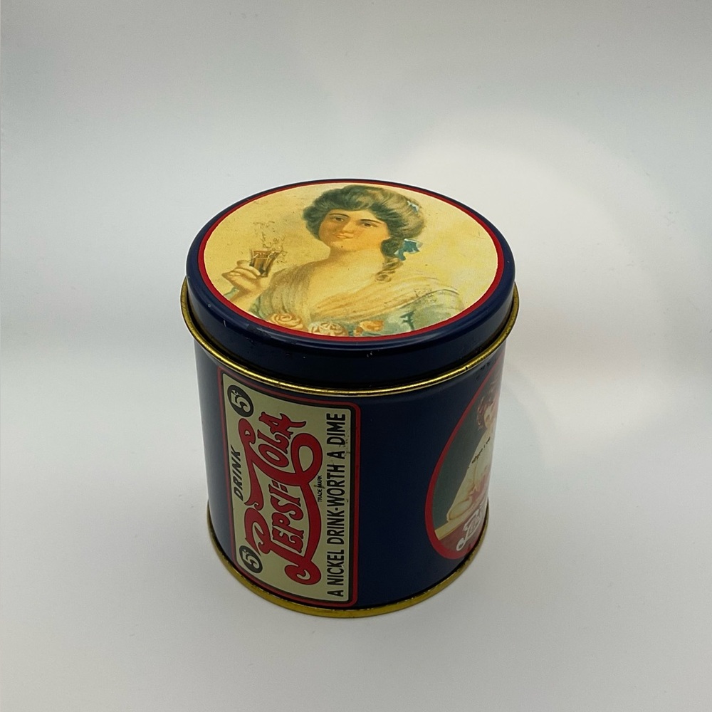 Vintage Pepsi Blue and Red Tin with Classic Art